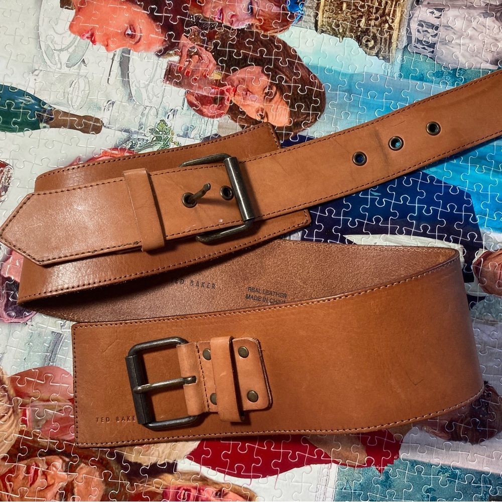 Ted Baker Vachetta Leather Double Buckle Western Belt